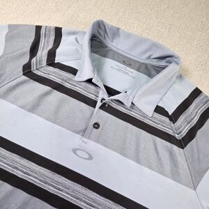 Oakley‎ Blue/Black Striped Polo Shirt Men's Large Short Sleeve Golf Regular Fit